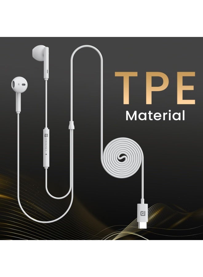 بورترونيكس Portronics Conch Theta C in Ear Type C Wired Earphones with in Line HD Mic, Powerful Audio, 14.2mm Driver, Unique Earbuds Design, TPE Anti Tangle Wire, in line Controls, Wide Compatibility(White) - Image 5